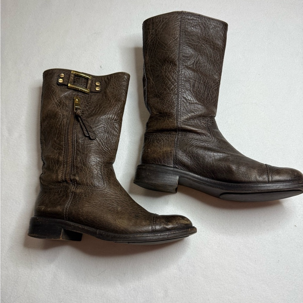 Very cool Tory Burch brown leather moto boots